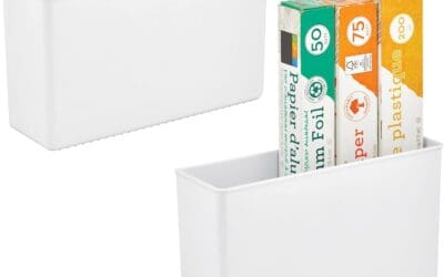 White Narrow Box for Inside Cabinets, mDesign Plastic Adhesive Mount Storage Organizer Container for Kitchen or Pantry Wall Organization – Space Saving Holder for Sandwich Bags